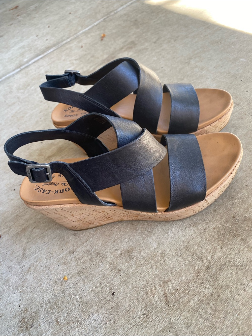 Comfort Cork Wedge Sandals - Black